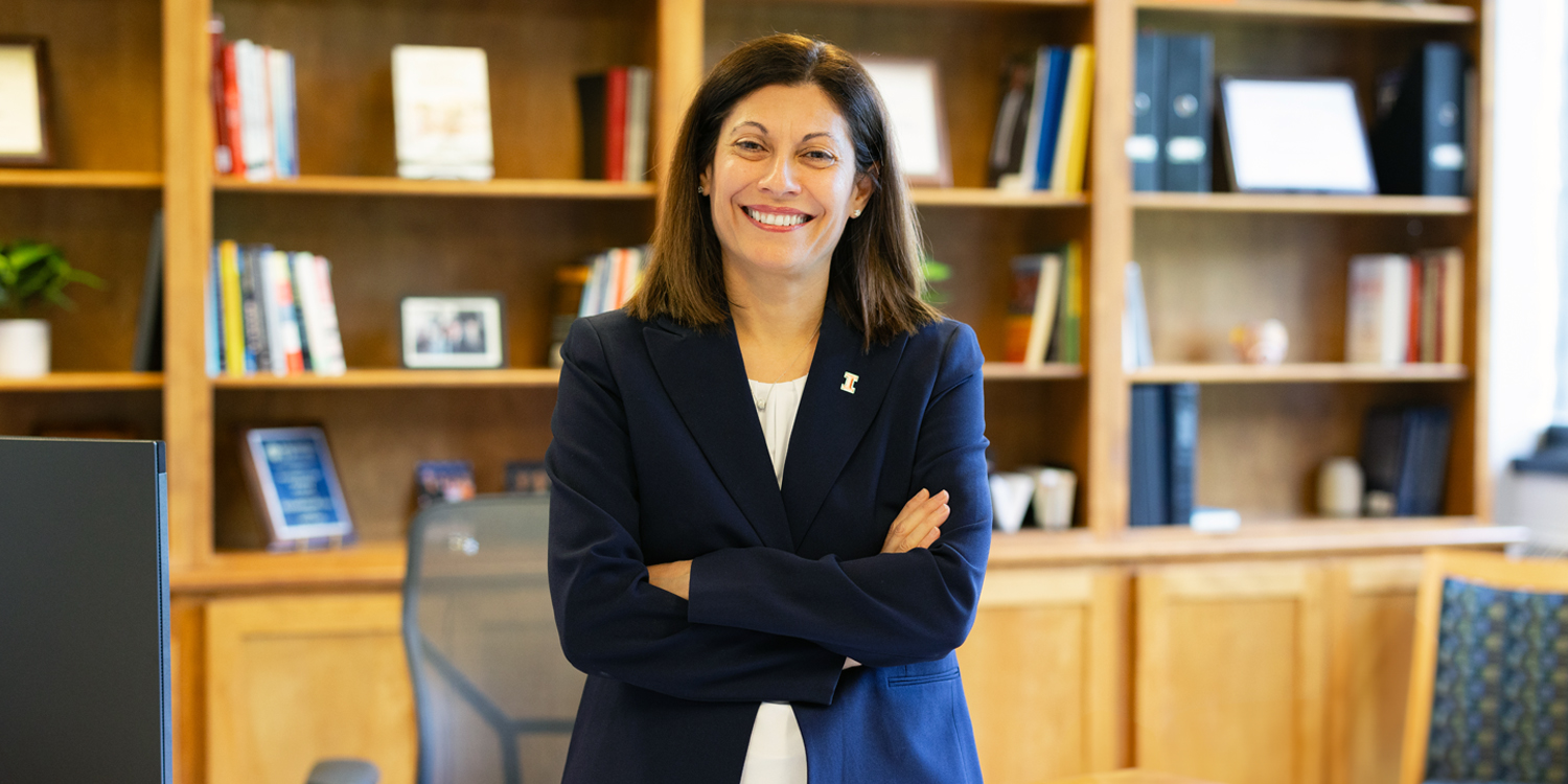 head shot of Dean Chrystalla Mouza in her office smiling and looking confident